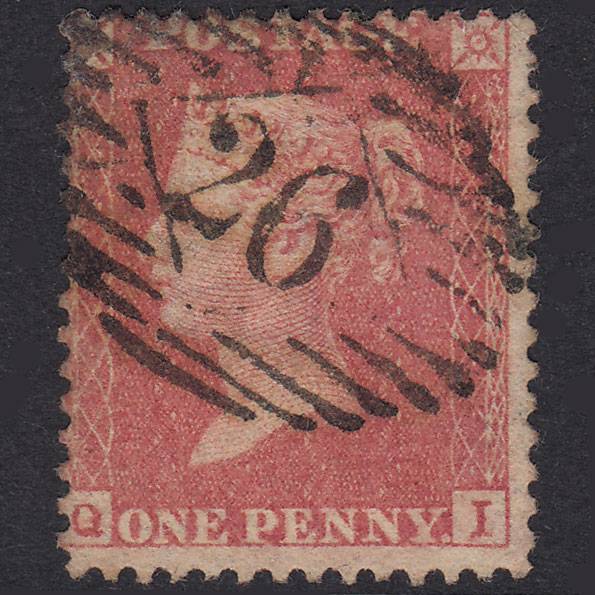 GB QV 1857 1d Pale Rose Transitional Plate 31 SGC9A(1) QI FU London IS 26