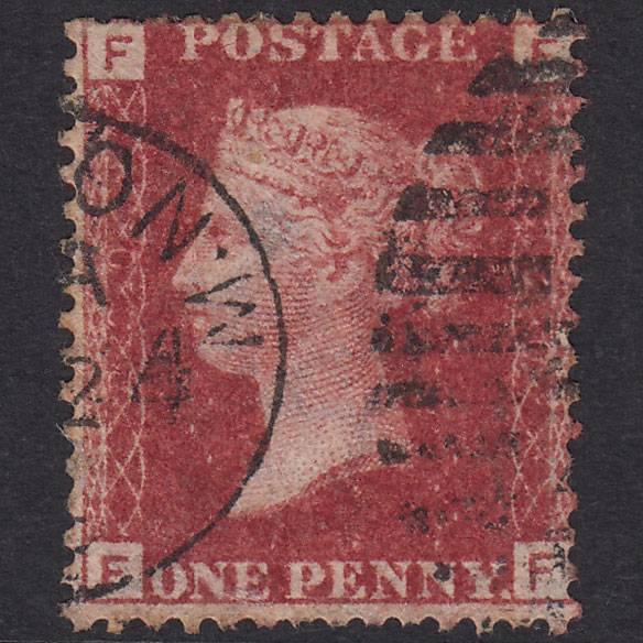 GB QV 1864 1d Lake-Red Plate 220 SG44-G1(2) FF GU London D&S Cancel