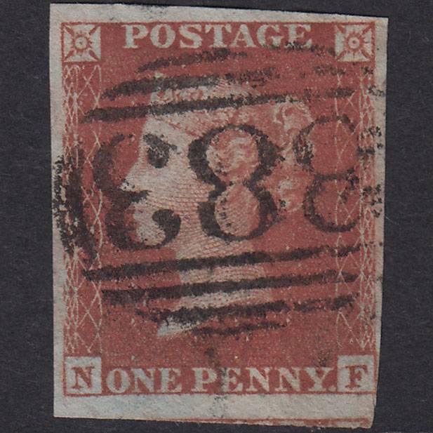 GB QV 1841 1d Red-Brown Plate 175 SG8-B2(1) NF PU Nr 4M Scissor Cut