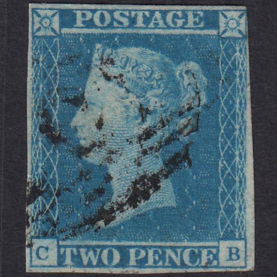 GB QV 1841 2d Pale Blue Plate 3 SG13-E1(1) CB FU Nr 4 Margins