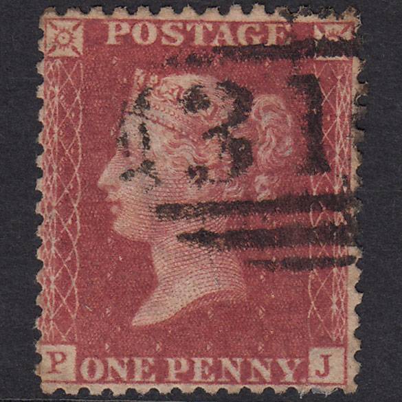 GB QV 1857 1d Deep Rose-Red Plate 55 SG41-C10(2) PJ FU