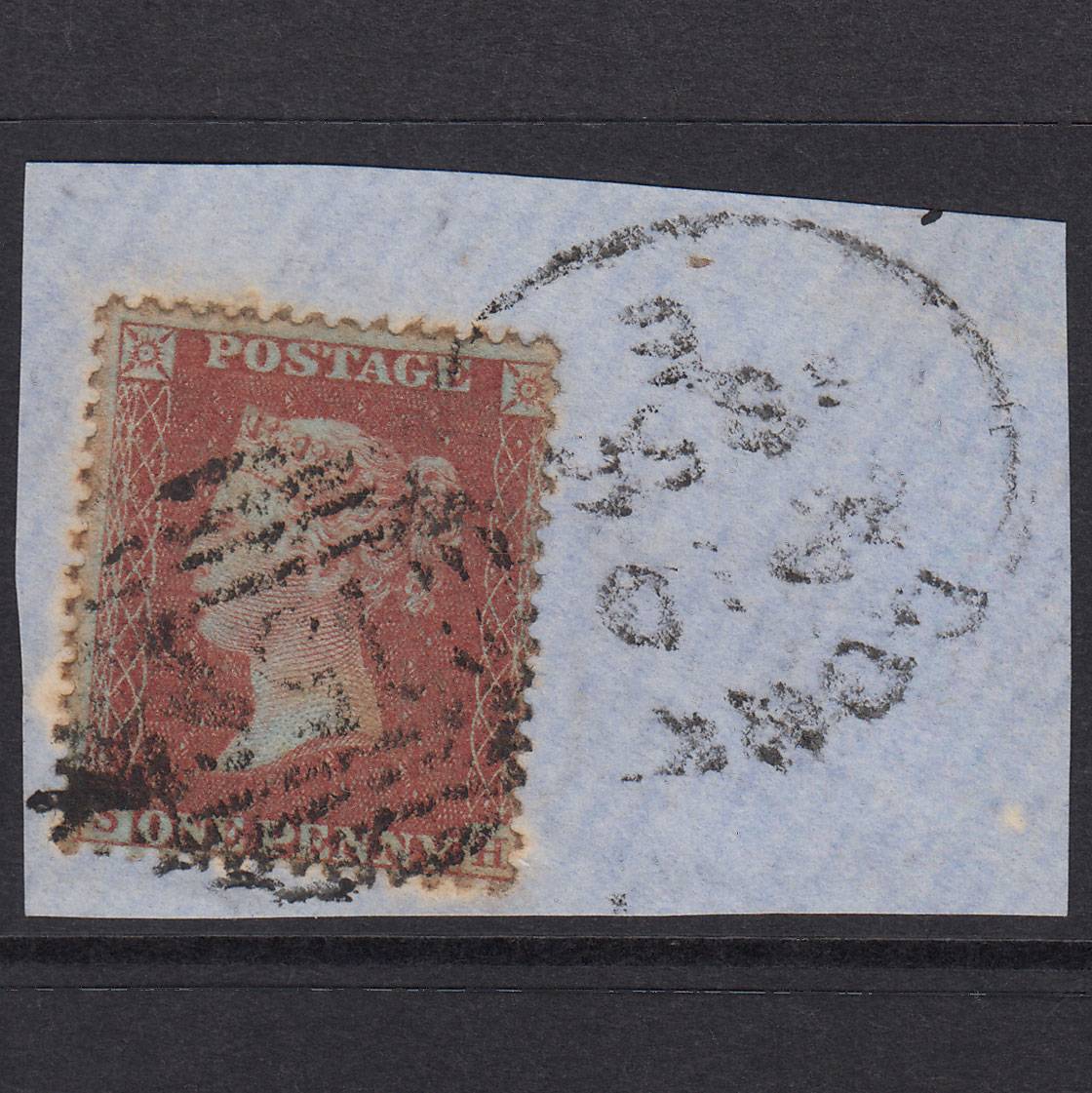 GB QV 1855 1d Plate 15 SGC6(1) SH GU Cork 156 Irish Spoon On Piece
