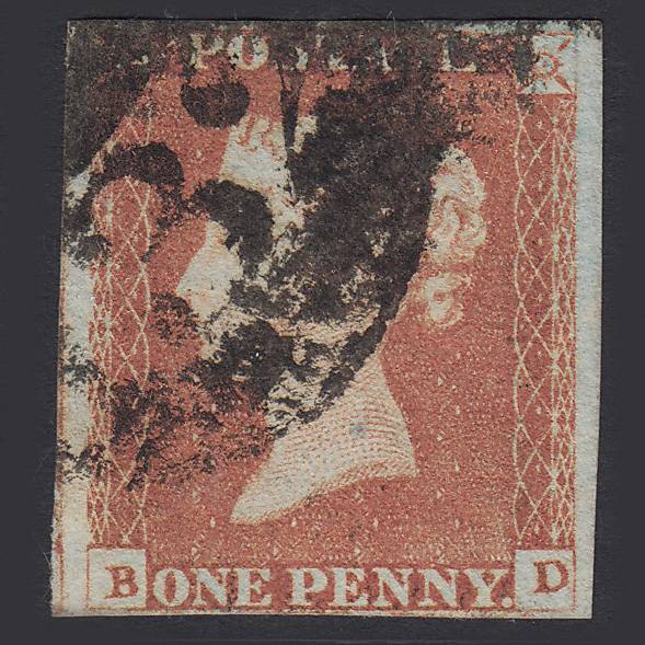 GB QV 1841 1d Penny Red-brown Pl 85 SG8 BD GU Brighton (132) 4 Margins
