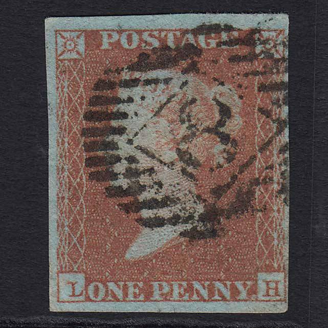 GB QV 1841 1d Red-brown (Plate 98) (SG8) 'LH' FU 4 Margins London IS 8