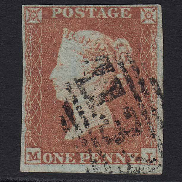 GB QV 1841 1d Red-brown (Plate 95) (SG8) 'MI' FU Bristol (134) 4 Margins