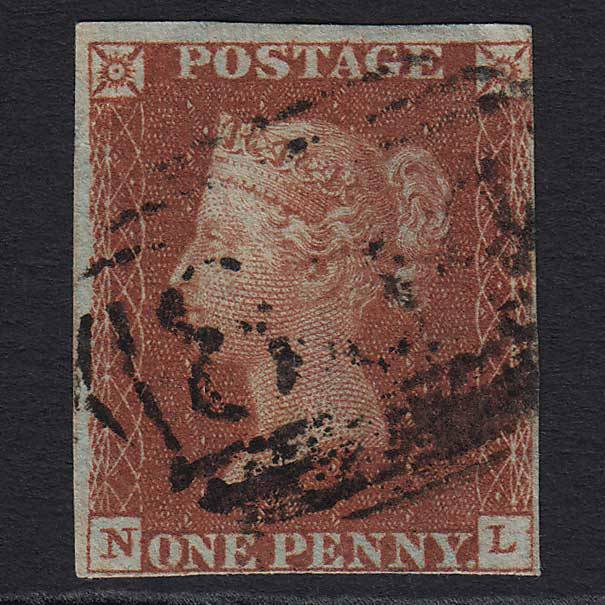 GB QV 1841 1d Deep Red-brown (Plate 46) (SG10) 'NL' GU 4 Margins