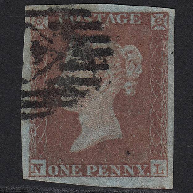 GB QV 1841 1d Red-brown Pl 164 SG8-B2(1) NL GU in London 4 Good Margins