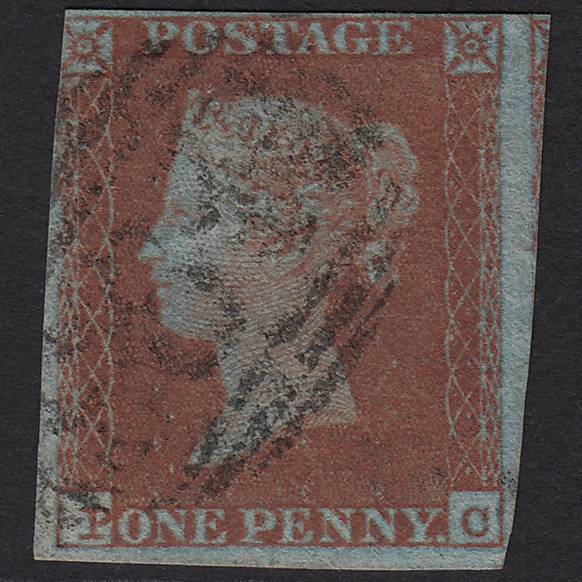 GB QV 1841 1d Very Blued (Plate 127) SG8a-B1(2) PC GU nr 4 Margins