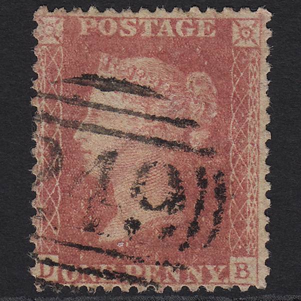 GB QV 1857 1d Pale Rose (Plate 57) SG39-C10(3) DB FU Devizes 249