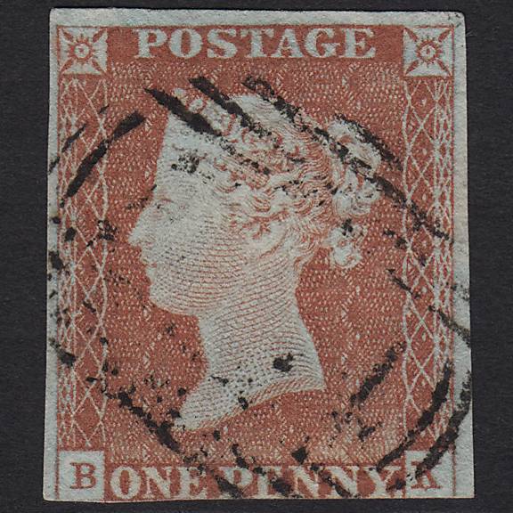 GB QV 1841 1d Pale Red-brown (Plate 52) SG9-B1(3) BK FU 3m Light Cancel