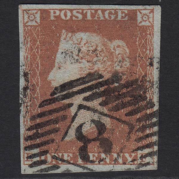 GB QV 1841 1d Red-brown (Plate 96) SG8-B1(1) LF FU 4M Imperf London IS 8