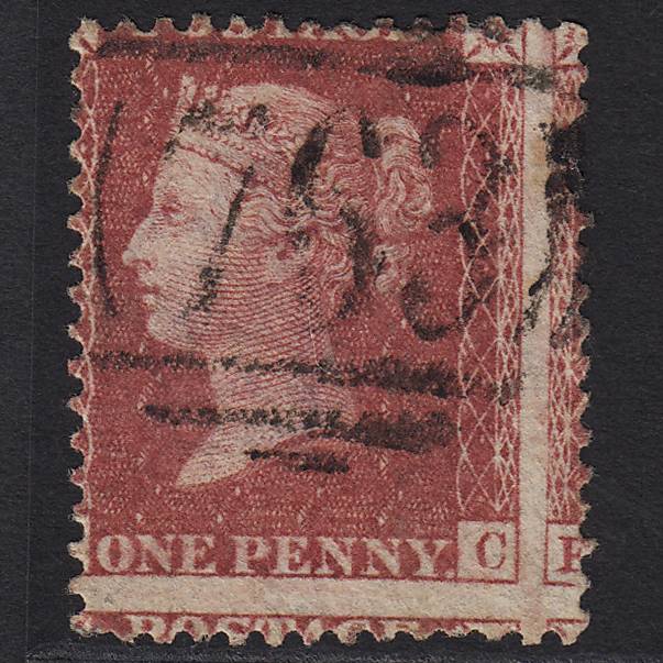 GB QV 1857 1d Rose-red Pl 43 SG40-C10(1) EC FU Swansea 763 Huge Misperf