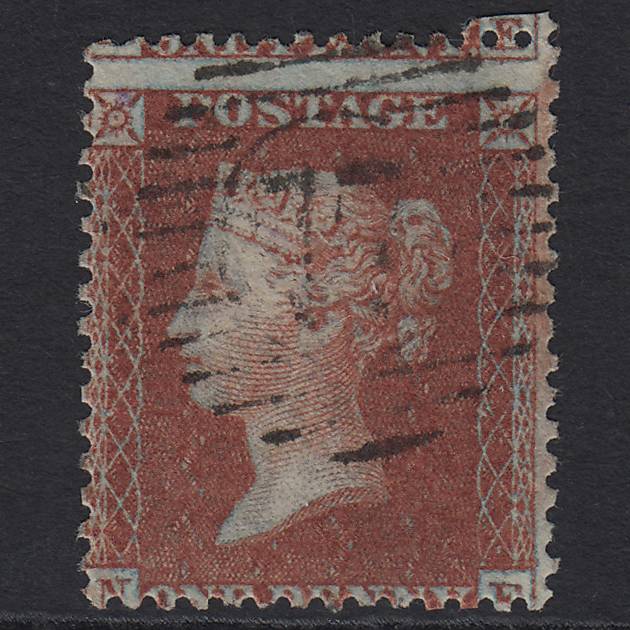 GB QV 1855 1d Red-brown (Plate 20) SGC6(1) NE FU London D&S 77 Large Misperf