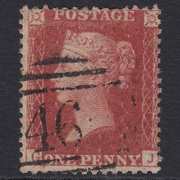 GB QV 1857 1d Rose-red Pl 56 SG40-C10(1) Constant Variety GJ GU Misperf