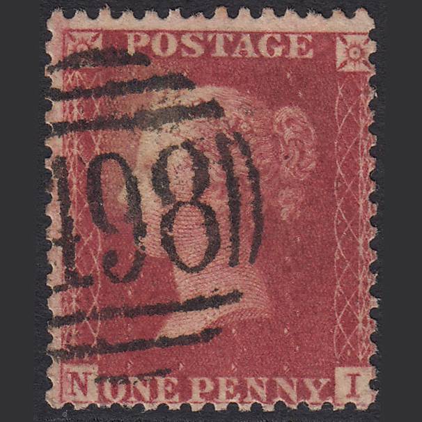 GB QV 1857 1d Deep Rose-red Pl 59 SG41-C10(4) NI GU Manchester 498 Spoon