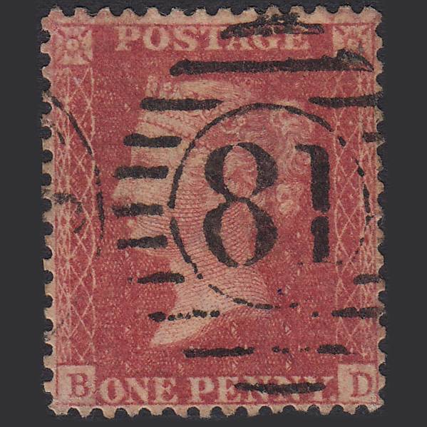 GB QV 1857 1d Rose-red Pl 47 SG40-C10(1) BD GU London D&S 81 Well Centred