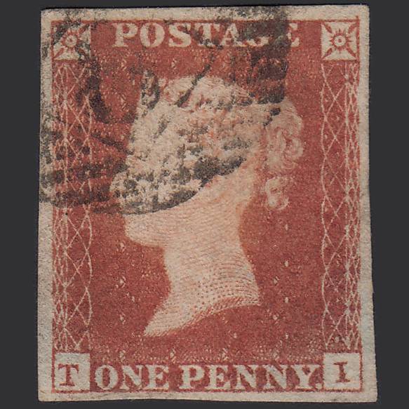 GB QV 1841 1d Red-brown (Plate 96) SG8-B1(1) TI FU 4 Margins London IS 8