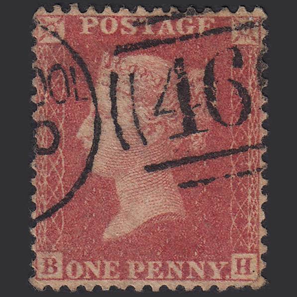 GB QV 1857 1d Rose-red (Plate 42) SG40-C10(1) BH GU Liverpool 466