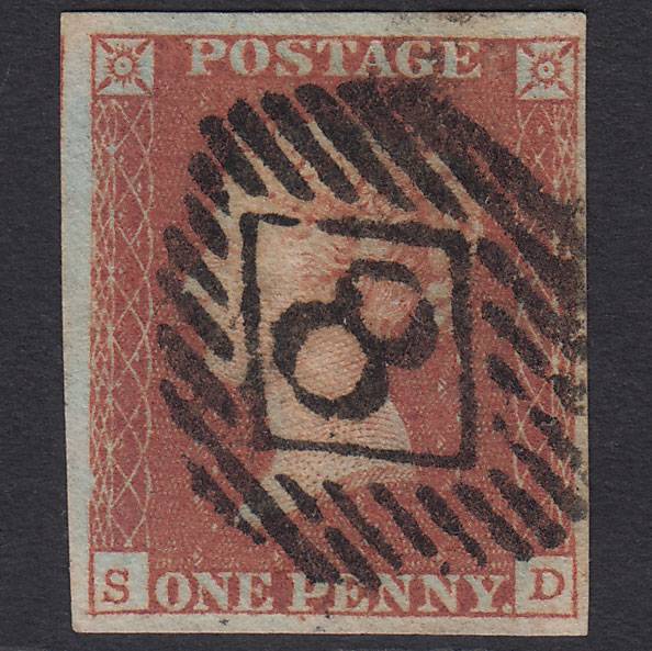 GB QV 1841 1d Red-brown (Plate 96) SG8-B1(1) SD FU 4 Margins London IS 8