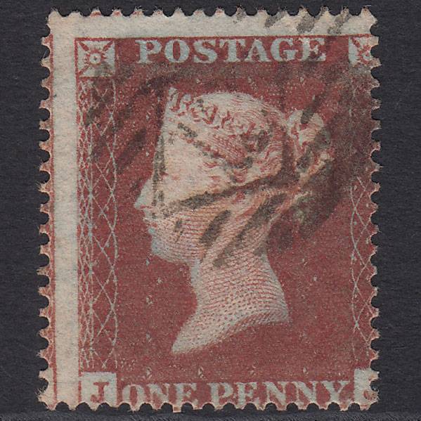 GB QV 1854 1d Plum (Plate 180) SG17-C1(4) JJ GU London IS 12 Misperf