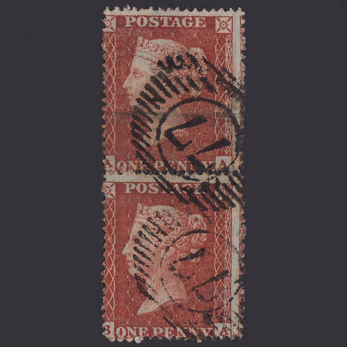GB QV 1855 1d Red-brown (Plate 9) SG21-C4(1) AA-AB GU Pair London D&S 77