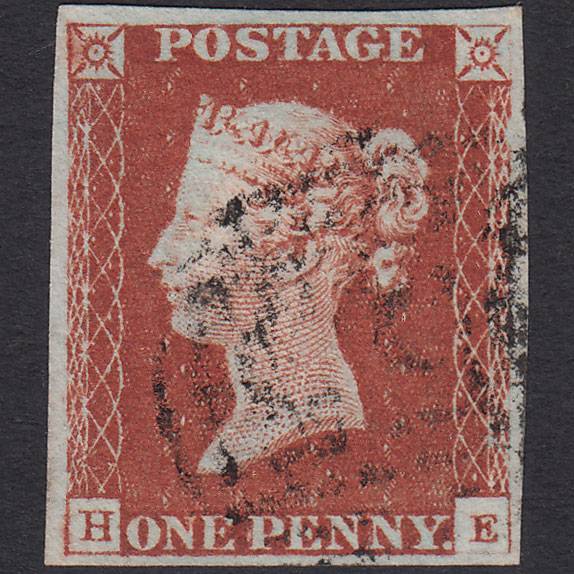 GB QV 1841 1d Deep Red-brown (Plate 58) SG10-B1(4) HE FU 4 Margins