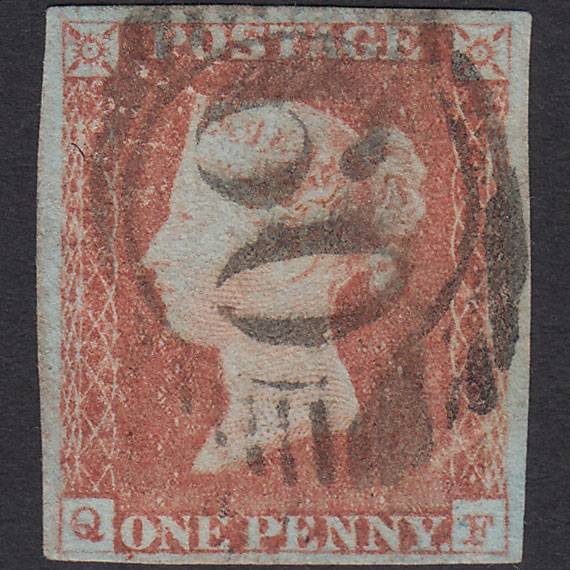 GB QV 1841 1d Red-brown Pl 72 SG8-B1(1) QF GU 4 Margins London D&S 60