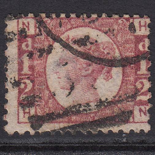 GB QV 1870 1/2d Rose-red (Plate 5) SG48-G4 HN FU London D&S Cancel Misperf