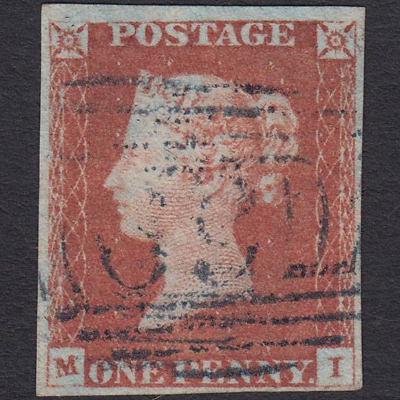 GB QV 1841 1d Red-brown (Plate 84) SG8-B1(1) MI FU 4 Margins Blue Pmk