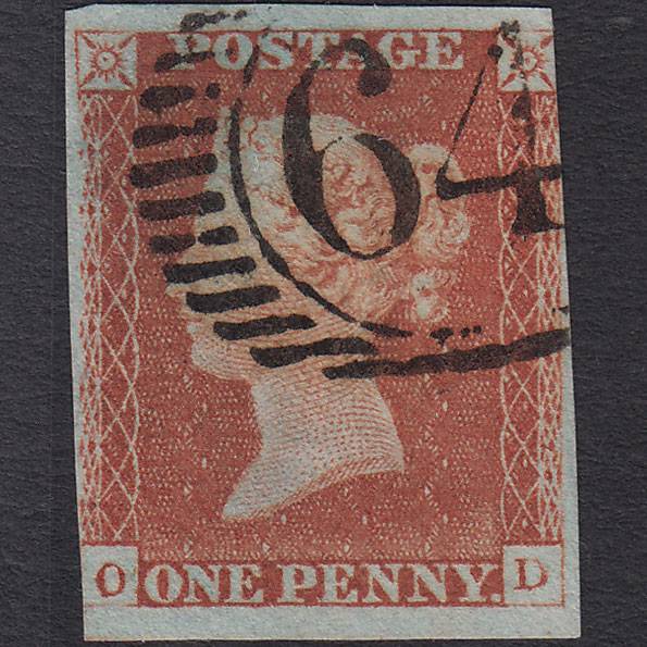GB QV 1841 1d Red-brown (Plate 64) SG8-B1(1) OD GU London D&S Cancel