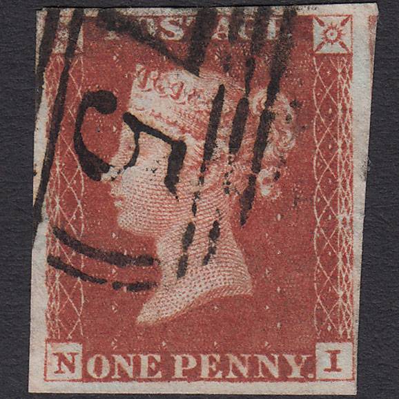 GB QV 1841 1d Deep Red-brown (Plate 62) SG10-B1(4) NI FU 4M Birmingham 75