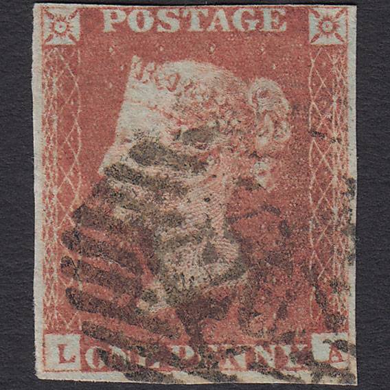 GB QV 1841 1d Red-brown (Plate 81) SG8-B1(1) LA GU 4 Margins London IS 20
