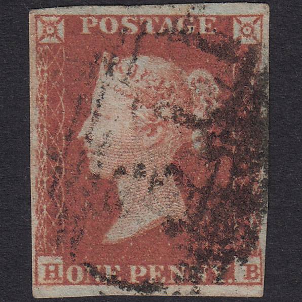 GB QV 1841 1d Red-Brown Plate 96 SG8-B1(1) HB FU 4 Margins Ashford 31