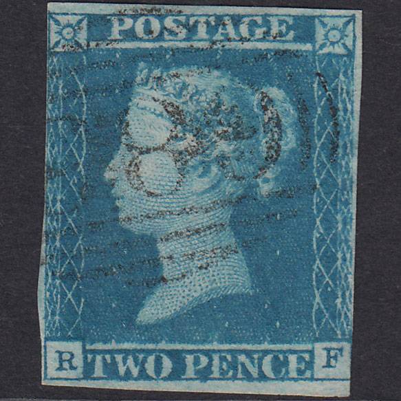 GB QV 1841 2d Pale Blue Plate 4 SG13-E1(1) RF FU Nr 4M Salisbury 683