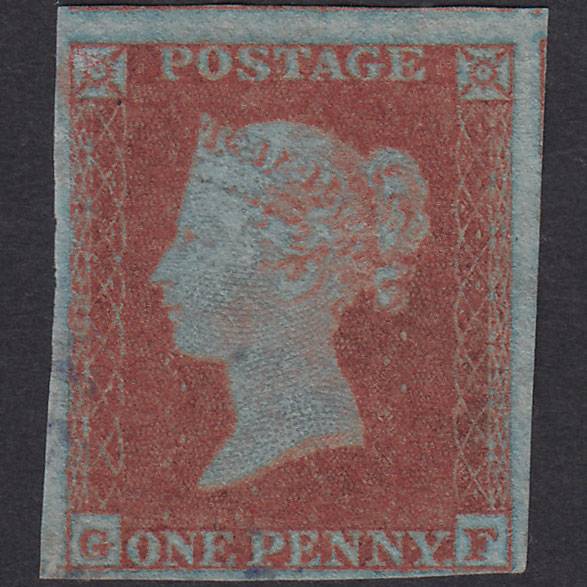 GB QV 1841 1d Very Blued Plate 143 SG8A-B1(2) GF VFU 4M Light Cancel