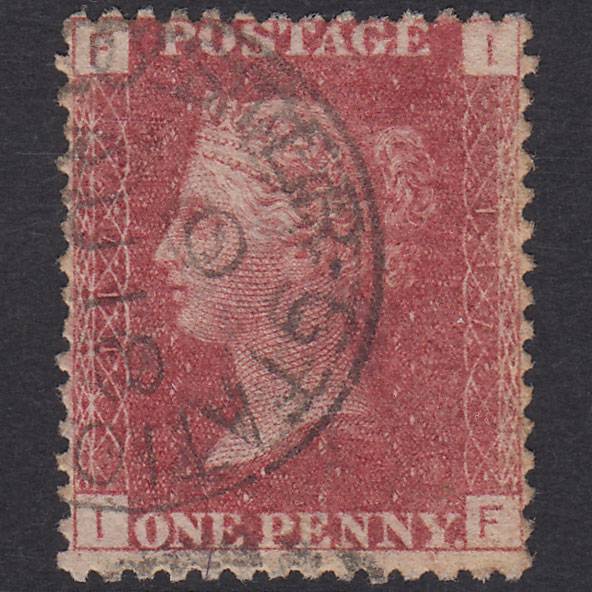 GB QV 1864 1d Lake-Red Plate 117 SG44-G1(2) IF GU Gloster Station CDS