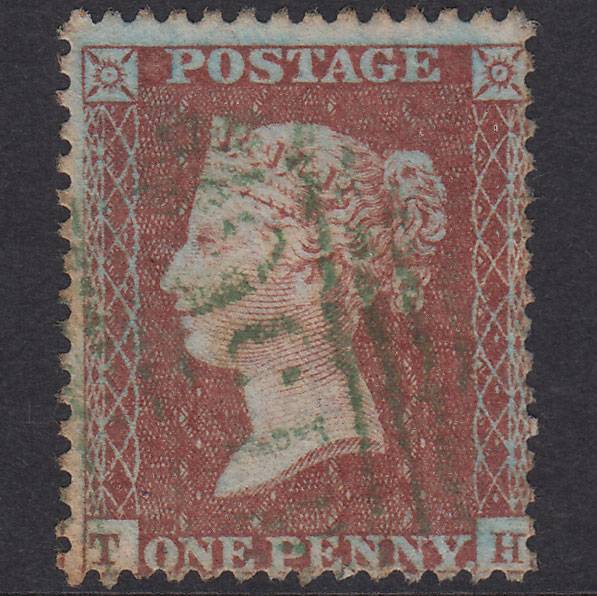 GB QV 1855 1d Red-Brown Plate 1 SGC6(1) TJ GU Green Cork 156 Irish Spoon