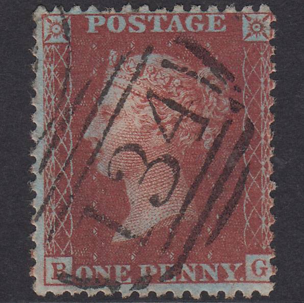 GB QV 1856 1d Plum Plate 38 SG31-C8(3) BG FU Bristol 134