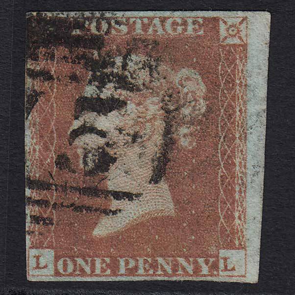 GB QV 1841 1d Red-brown (Plate 72) (SG8) 'LL' GU 4 Margins