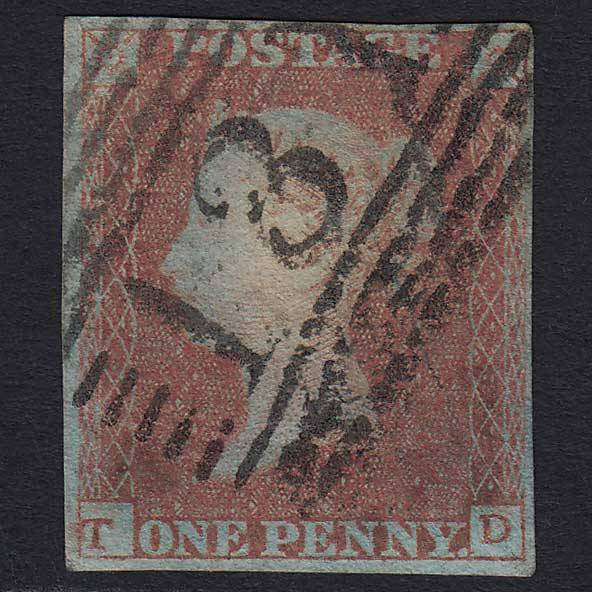 GB QV 1841 1d Red-brown Pl 88 (SG8) 'TD' GU Edinburgh (131) 4 Margins