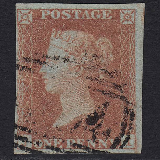 GB QV 1841 1d Red-brown Pl 123 SG8-B2(1) JI FU Light Cancel 4 Margins