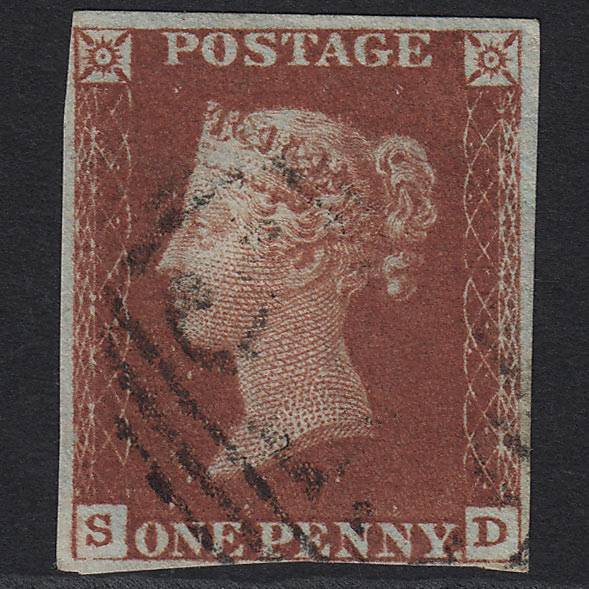 GB QV 1841 1d Deep Red-brown (Plate 53) SG10-B1(4) SD FU Light Cancel 4M