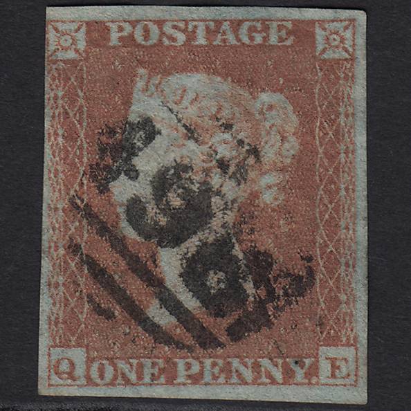 GB QV 1841 1d Red-brown Pl 154 SG8-B2(1) QE GU Manchester 498 4 Margins
