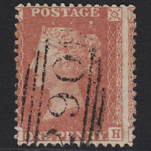 GB QV 1857 1d Dull Red Transitional (Plate 34) C9(5) JH VFU Falmouth 290
