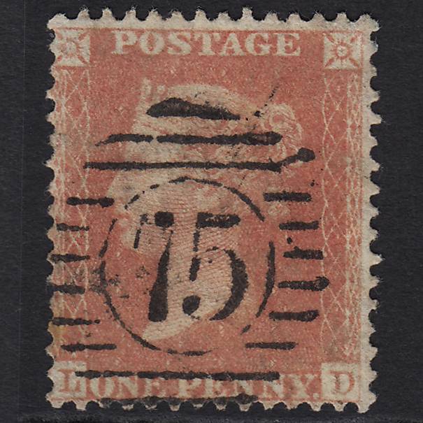 GB QV 1857 1d Pale Red Transitional (Plate 31) C9(3) LD GU London D&S 75