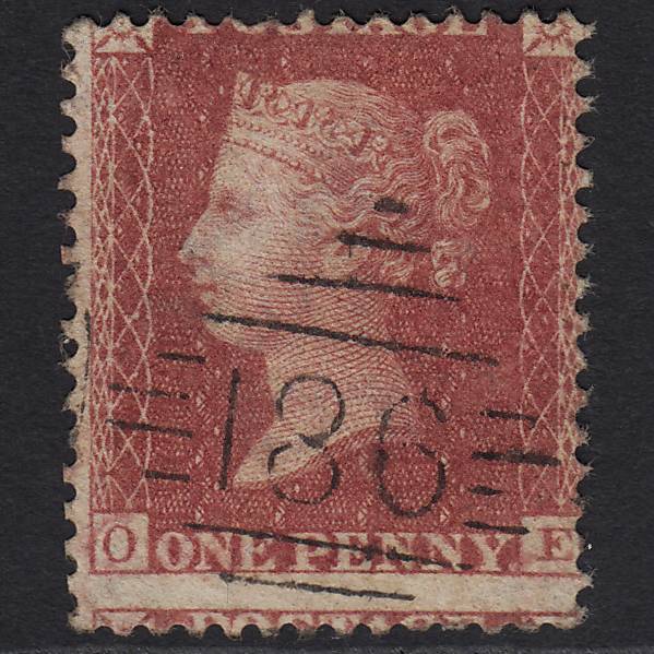 GB QV 1857 1d Rose-red Pl 59 SG40-C10(1) OE FU Dublin 186 Large Misperf