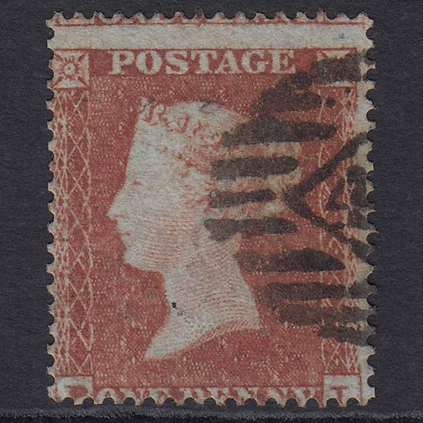 GB QV 1854 1d Red-brown (Plate 196) SG17-C1(1) PJ FU London IS Cancel Misperf