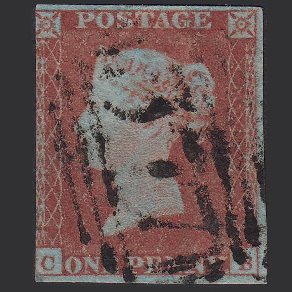 GB QV 1841 1d Very Blued (Plate 130) SG8a-B1(2) CB GU 3 Margins