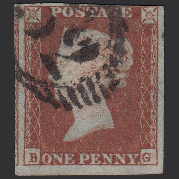 GB QV 1841 1d Deep Red-brown Pl 90 SG10-B1(4) BG FU 4M London D&S Cancel