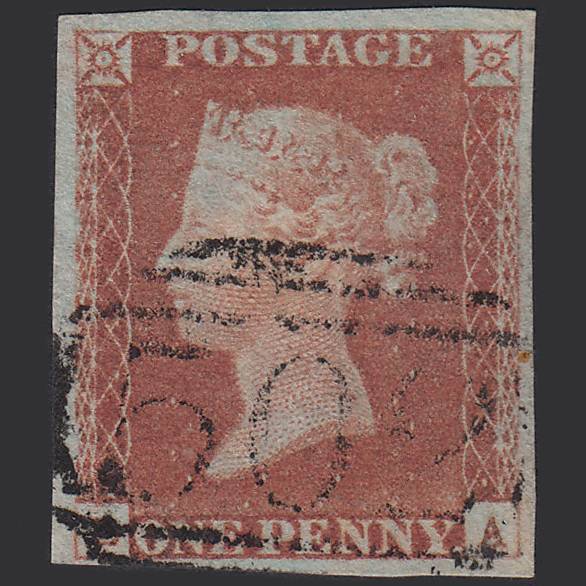 GB QV 1841 1d Red-brown Pl 63 SG8-B1(1) DA FU 4 Margins Stalybridge 502